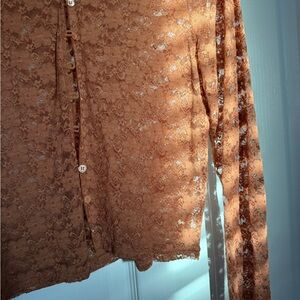 Lace Button Down Shirt in Brown